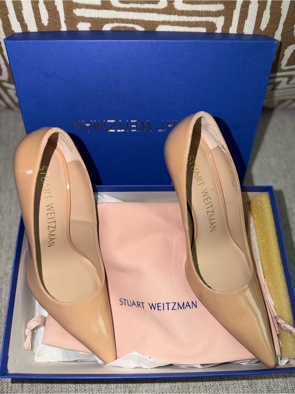 Stuart Weitzman Patent Nude Pointed-Toe Pumps